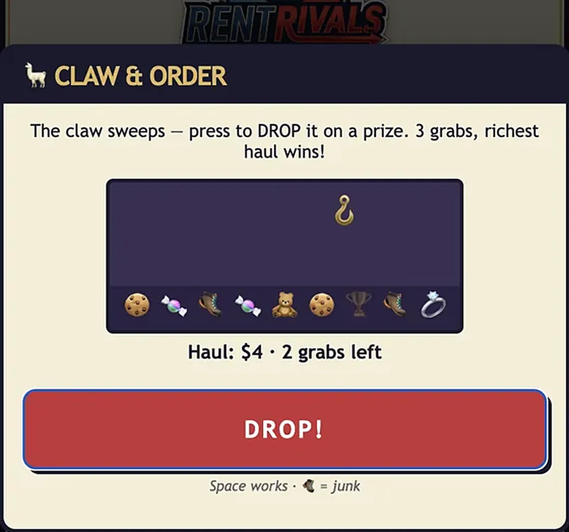 Claw & Order minigame in RentRivals