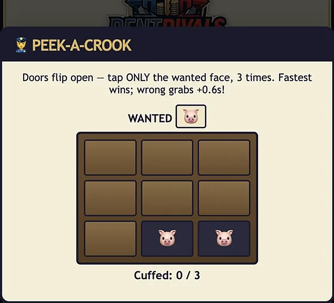 Peek-a-Crook minigame in RentRivals