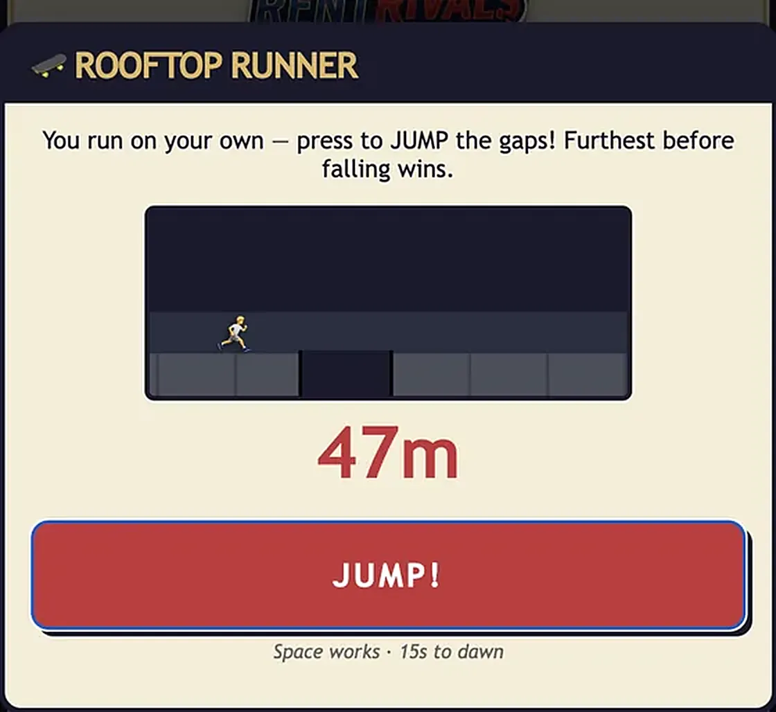 Rooftop Runner minigame in RentRivals